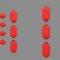 Red Lanterns Hanging In Strings With Circular And Elongated Shapes On Gray Background