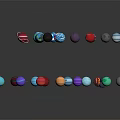 Colorful Spheres and Planet Like Objects Floating With Rings on Black Background 3d model