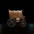 Vintage Carriage With Canopy Top Metal Frame And Wooden Wheels On Reflective Surface