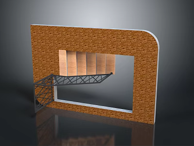 Brick Architectural Structure With Central Opening And Metal Bracket Supported Wooden Panel 3d model