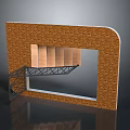 Brick Architectural Structure With Central Opening And Metal Bracket Supported Wooden Panel
