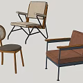 Modern Leisure Chairs with Wooden Metal Frames Woven Backrest and Leather Seat Cushion Design