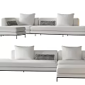 Modern White Sectional Sofa Set with Checkered Pillows Ottoman and Side Table 3d model