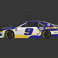 MOPAR Number 9 Racing Car Blue Yellow White NASCAR Style Aerodynamic Design With Rear Wing