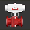 Red Ball Valve With White Actuator And Gear Symbol Flange Connection Industrial Equipment