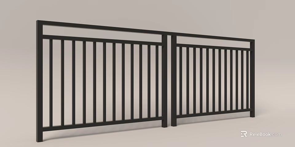 Modern Black Metal Fence With Vertical Slats And Minimalist Design 3d model 