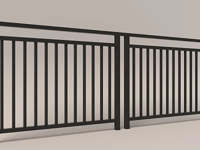 Modern Black Metal Fence With Vertical Slats And Minimalist Design 3d model