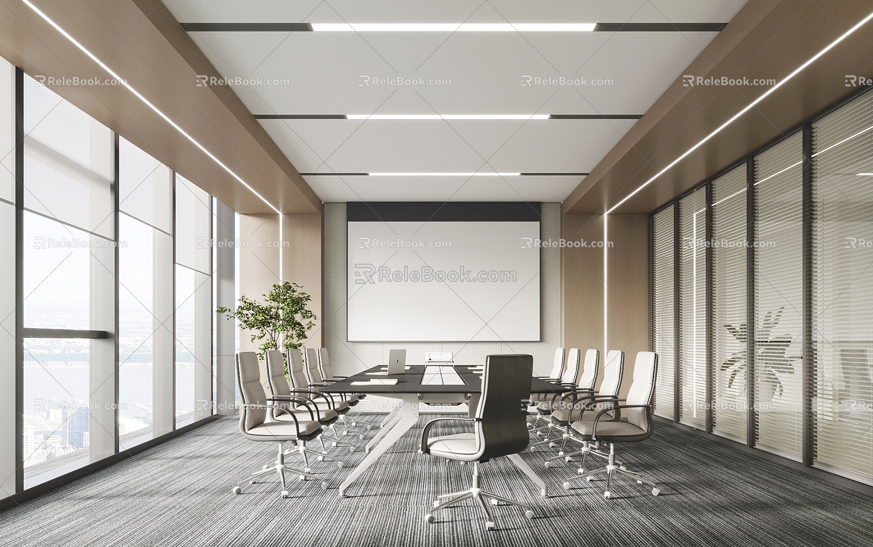 Modern conference room conference table projector 3d model