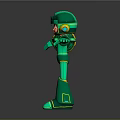 Green Robot Character With Mechanical Arms Helmet And Reflective Surface Standing Pose 3d model