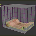 Indoor Skateboard Training Facility With Wooden Ramp Platform And Metal Frame Structure