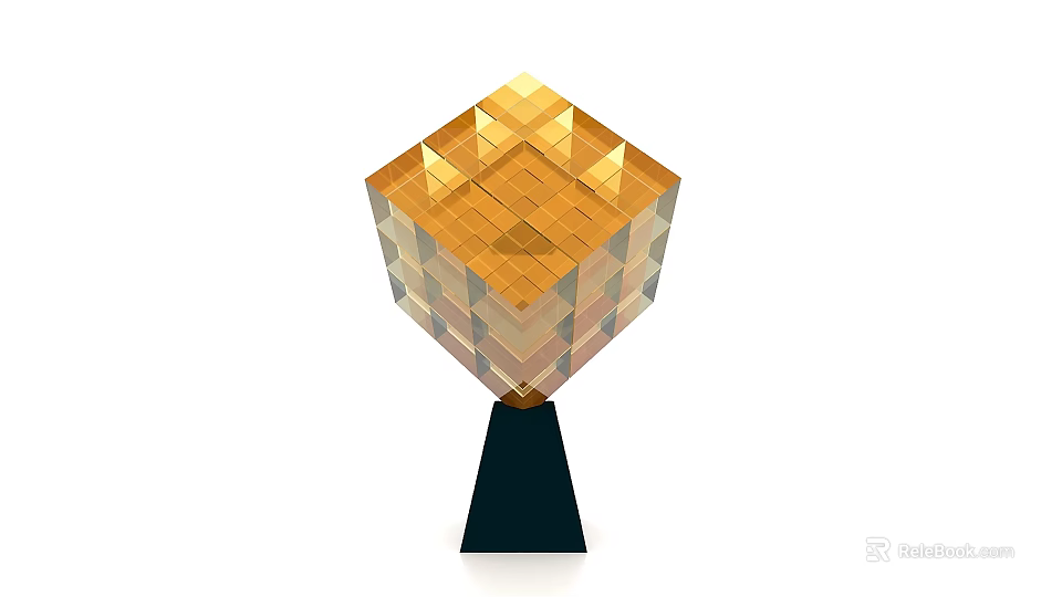 Golden Geometric Polyhedral Activation Device With Black Base And Transparent Sections 3d model 
