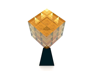 Golden Geometric Polyhedral Activation Device With Black Base And Transparent Sections 3d model