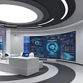 Modern Exhibition Hall With Urban Landscape Screens And Business Introduction Displays