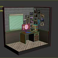 Cozy Small Room Interior With Brick Wall Window Blinds Posters Wooden Desk And Computer Monitor