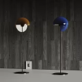 Elegant Golden And Blue Dome Shaped Pendant Lights Against Dark Wood Grain Wall