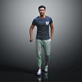 Man In Dark Blue T Shirt Light Green Pants White Shoes Standing