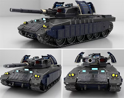 Futuristic Military Tank Design With Turret Tracks Yellow Lights And Multiple Views 3d model
