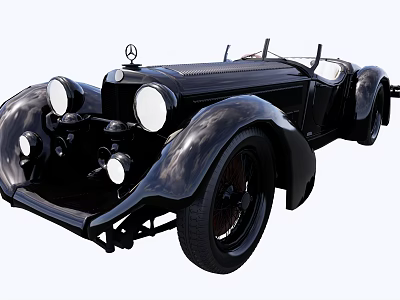 Classic Black Mercedes-Benz Convertible With Retro Design Round Headlights And Streamlined Body 3d model