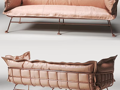Modern Multi Seater Sofa With Light Brown Leather Upholstery And Metal Frame Design Structure 3d model