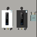Two White And Black Wall Mounted Water Heaters With Digital Display And Gas Meter