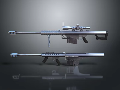 Modern Sniper Rifles With Scope Bipod And Reflective Metal Design 3d model