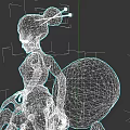 Game and Movie Character With Red Hair Mechanical Arm Green Sphere And Mechanical Structure
