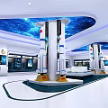 Modern Exhibition Hall Interior With Starry Sky Ceiling Display Cabinets And Screens