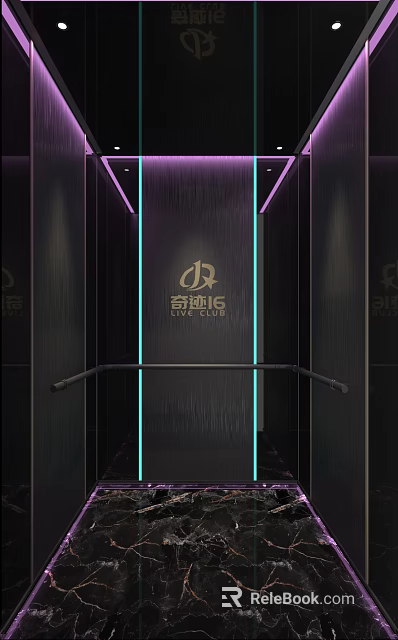 Miracle Club Elevator Interior With Dark Background And Purple Blue Lighting 3d model 