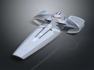 White Futuristic Spaceship Model With Streamlined Design And Cockpit Wings On Gray Background 3d model