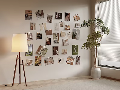 Cozy Interior With Photo Wall Floor Lamp And Green Plant Near Window 3d model