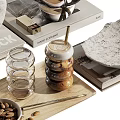 Decorative Ornament Set with Glass Vase Branch Candle Books and Stone Tray