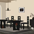 Modern Dining Table Set with Hollow Circular Back Chairs Wine Cabinet and Pendant Light