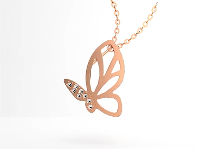 Rose Gold Butterfly Shaped Pendant Necklace With Hollow Design And Diamond Accents 3d model
