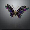 Ornate Jeweled Butterfly Featuring Gold Filigree Wings And Purple Green Enamel Accents