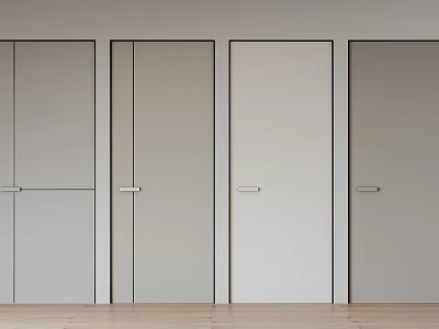 Sleek Modern Hinged Doors In Light Gray With Minimalist Design And Metal Handles 3d model