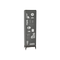 Modern Black Chest of Drawers With Glass Shelves Decorative Vases Books And Wine Glasses