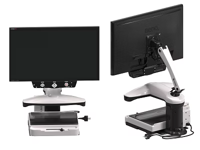Office Electronics Dual Monitor Setup With Adjustable Ergonomic Stands And Desktop Design 3d model