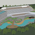 Modern Hotel Building With Multi Level Structure Open Pool And Landscaped Gardens 3d model