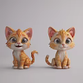 Two Adorable Orange Kitten Plush Dolls With Big Eyes Sitting In Cartoon Style
