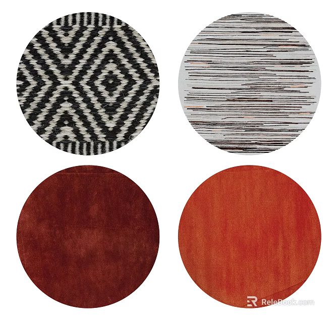 Round Rugs with Geometric Striped and Solid Color Designs for Home Decor 3d model