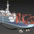 Research Ship On Ice With Lights And Cranes At Night
