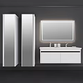 Modern White Bathroom Vanity With Lighted Mirror And Tall Side Cabinets 3d model