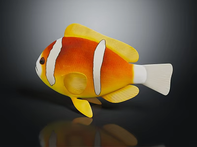 Vibrant Aquatic Animal Clownfish With Orange Body White Stripes And Yellow Fins On Dark Background 3d model