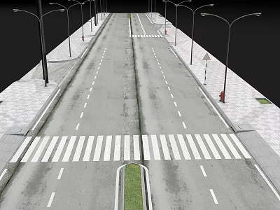Road Infrastructure Featuring Asphalt Lanes Zebra Crossing Street Lamps And Sidewalks 3d model