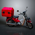 Red Motorcycle With Large Red Box Mounted On Back Seat 3d model