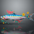 Colorful Spotted Fish With Red Coral Yellow Stars And Green Dots