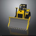 Yellow Bulldozer Construction Vehicle With Large Blade And Tracks On Dark Background