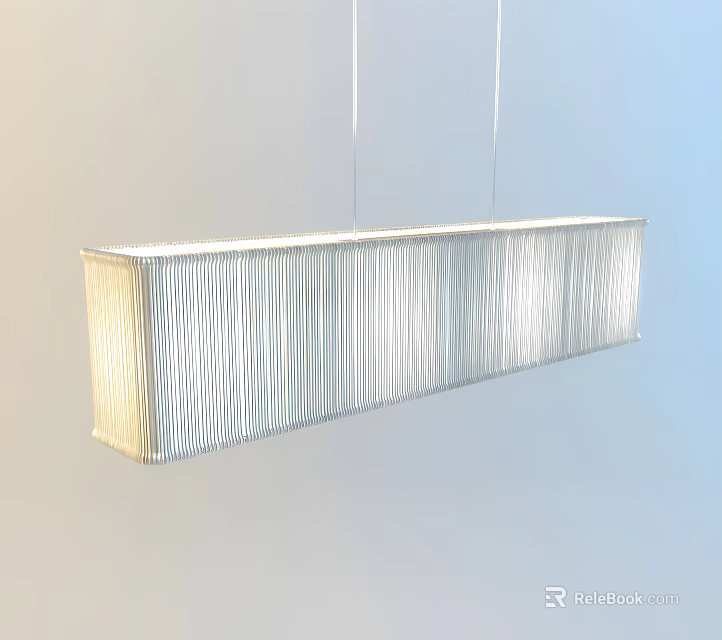 Modern White Long Rectangular Chandelier With Vertical Stripes Hanging Design 3d model