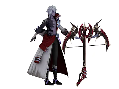 Silver Haired Game and Movie Character With Black Red Outfit And Spiked Red Bow 3d model