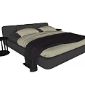 Modern Double Bed With Dark Upholstered Frame Side Table And Cozy Bedding 3d model